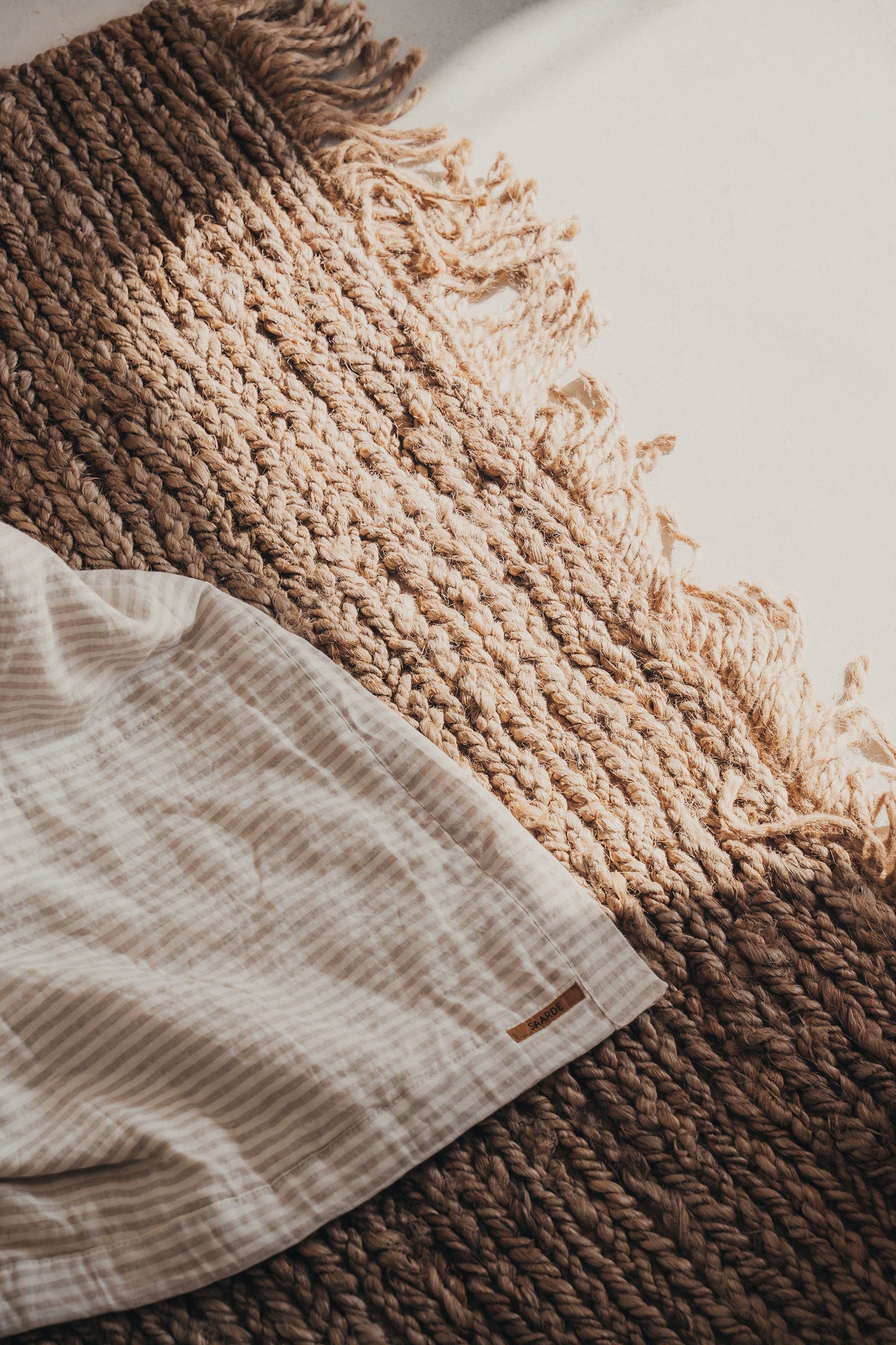 Linen Quilted Bed Cover | Natural Stripe | Queen/King - - - Saardé - Saardé.