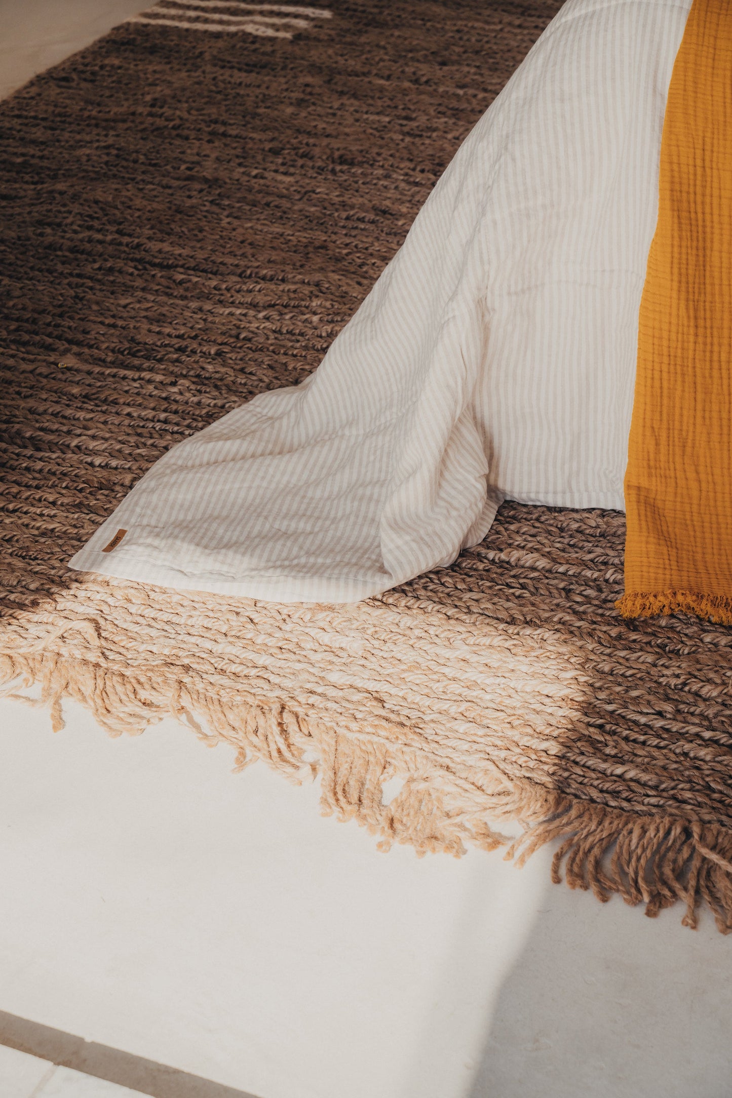 Linen Quilted Bed Cover | Natural Stripe | Queen/King - - - Saardé - Saardé.
