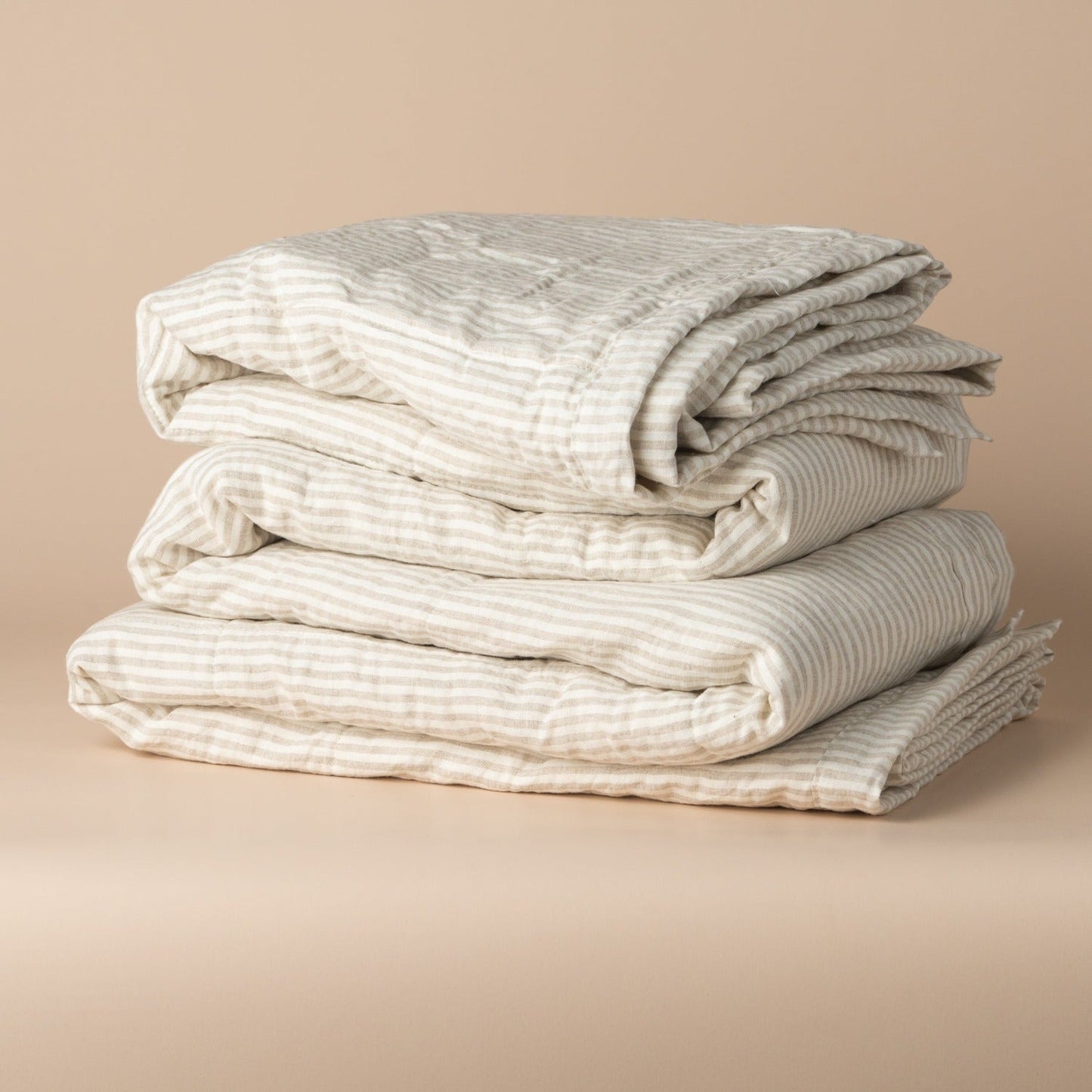 Linen Quilted Bed Cover | Natural Stripe | Queen/King - - - Saardé - Saardé.