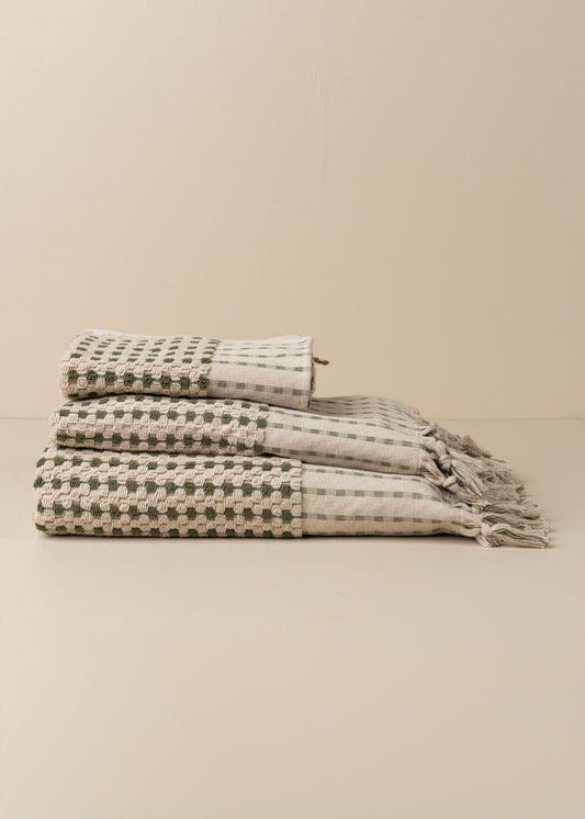 Chickpea Bath Sheet Collection - Stone/Olive - - - Saardé - Saardé.