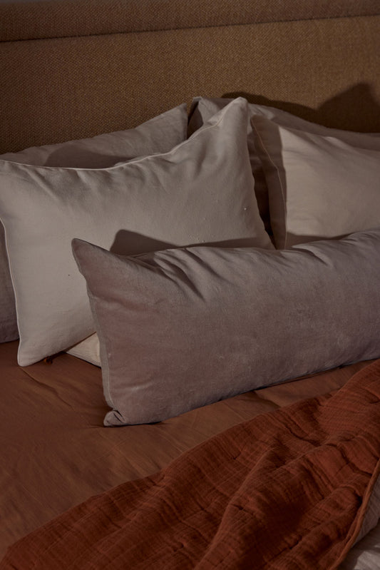 Linen/Velvet Bolster Cushion | Stone -  -  - Saardé - Saardé.