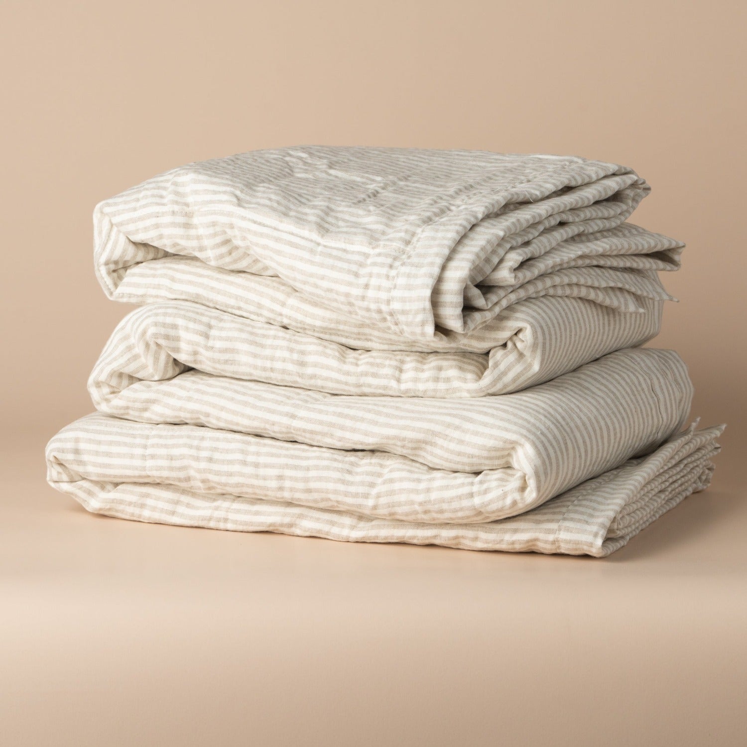 Linen Quilted Bed Cover | Natural Stripe | Queen/King - - - Saardé - Saardé.